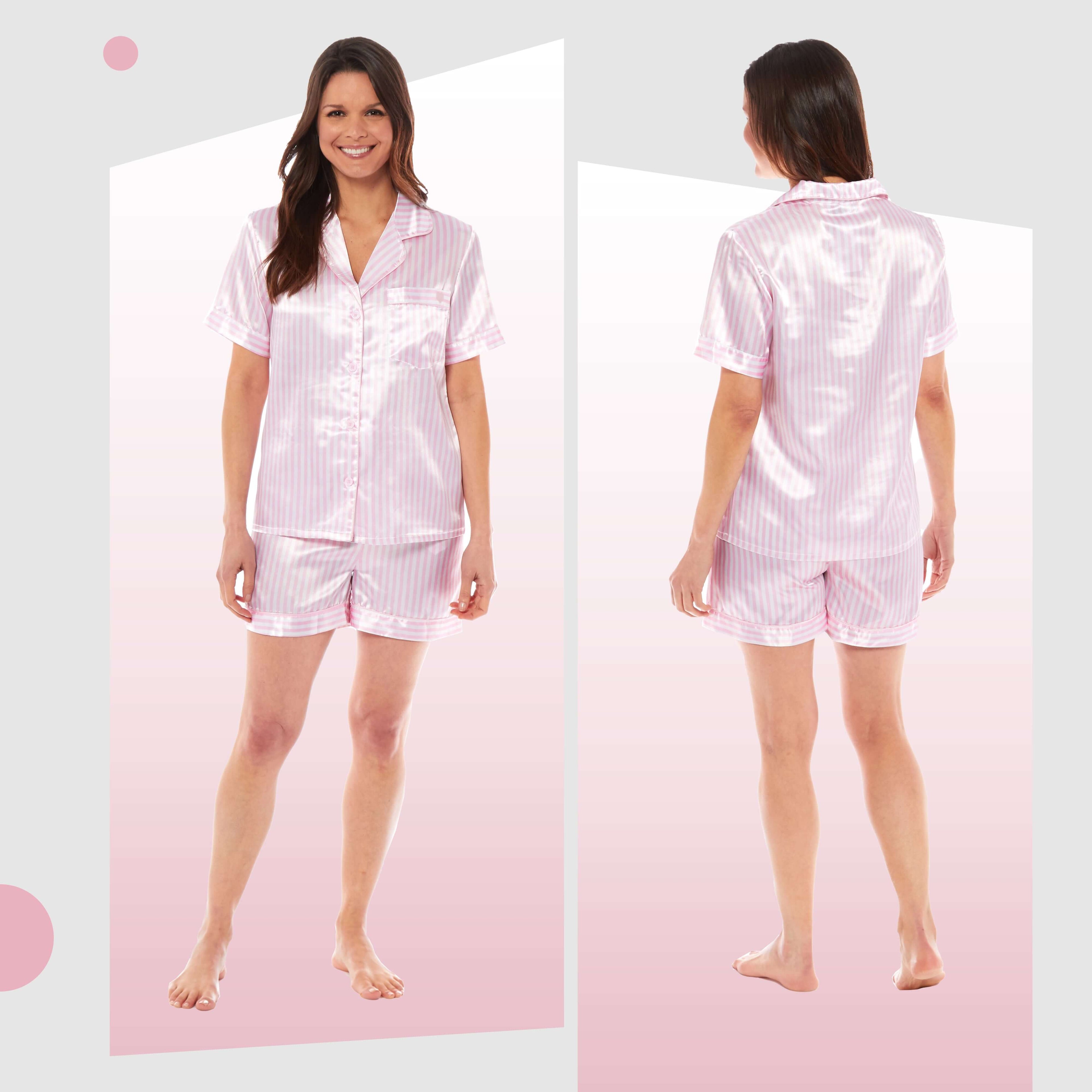 Daisy Dreamer Women's Satin Silk Short Pyjama Set Black Pink Grey UK Sizes 8 to 22 Soft Breathable Luxury Loungewear Nightwear