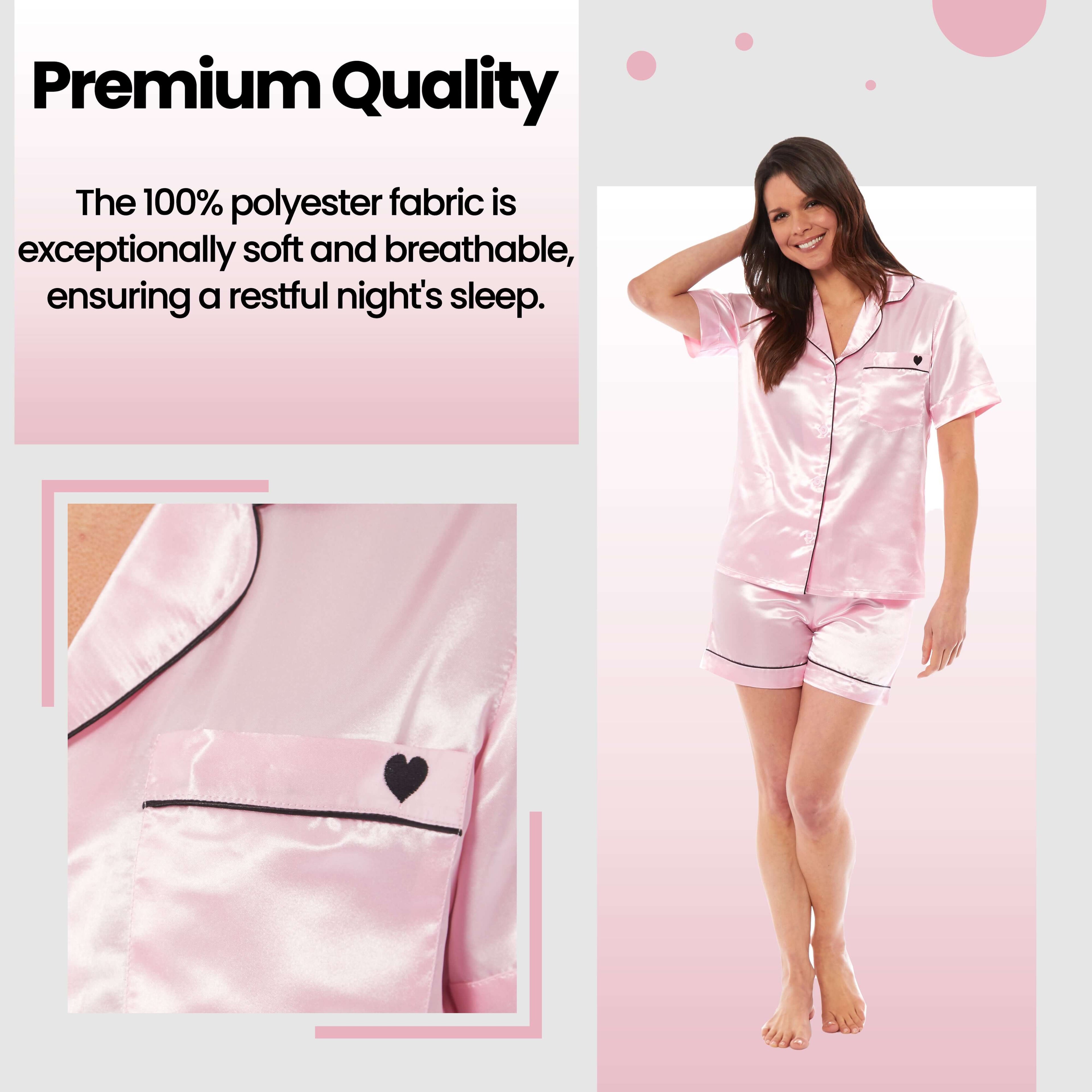 Daisy Dreamer Women's Satin Silk Short Pyjama Set Black Pink Grey UK Sizes 8 to 22 Soft Breathable Luxury Loungewear Nightwear