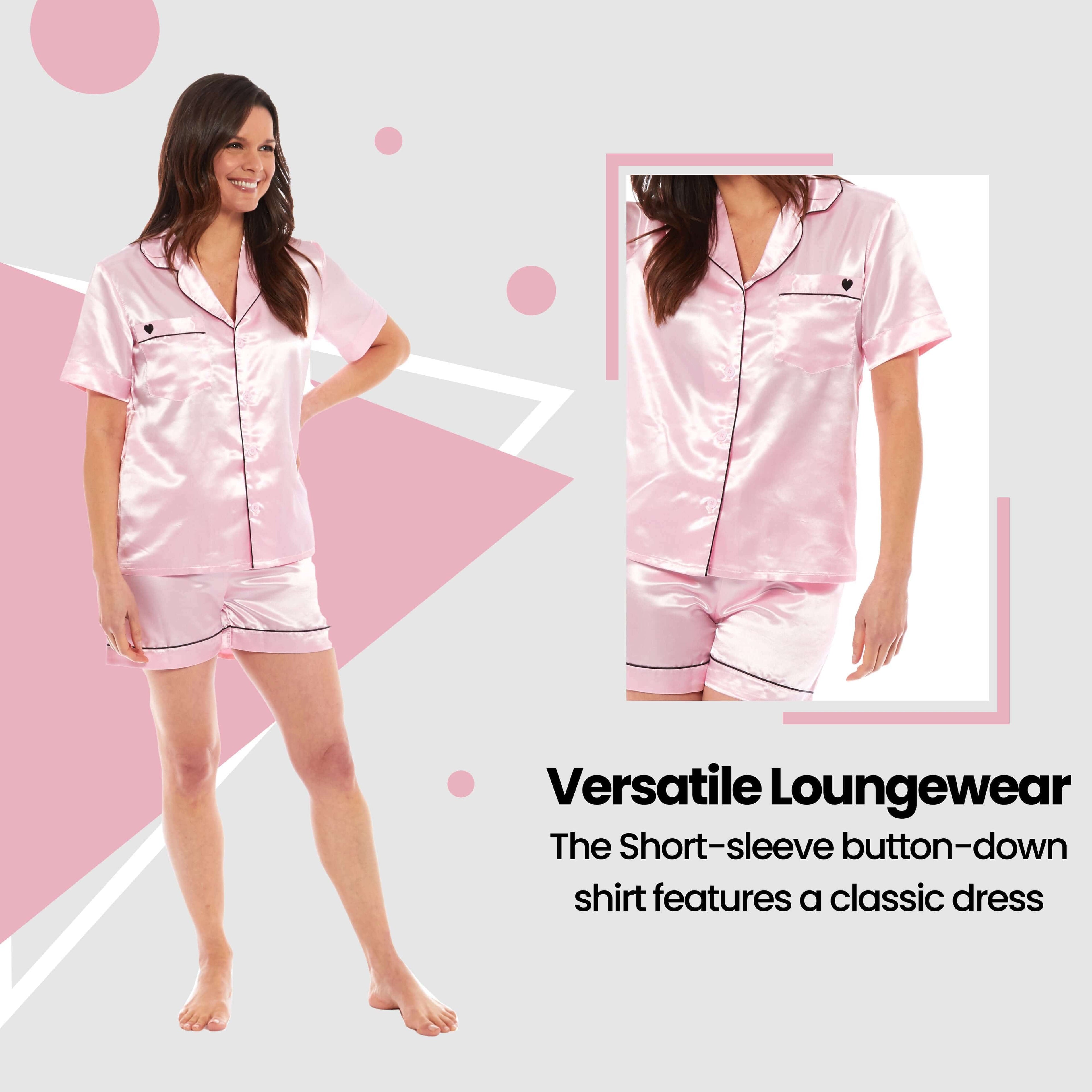 Daisy Dreamer Women's Satin Silk Short Pyjama Set Black Pink Grey UK Sizes 8 to 22 Soft Breathable Luxury Loungewear Nightwear