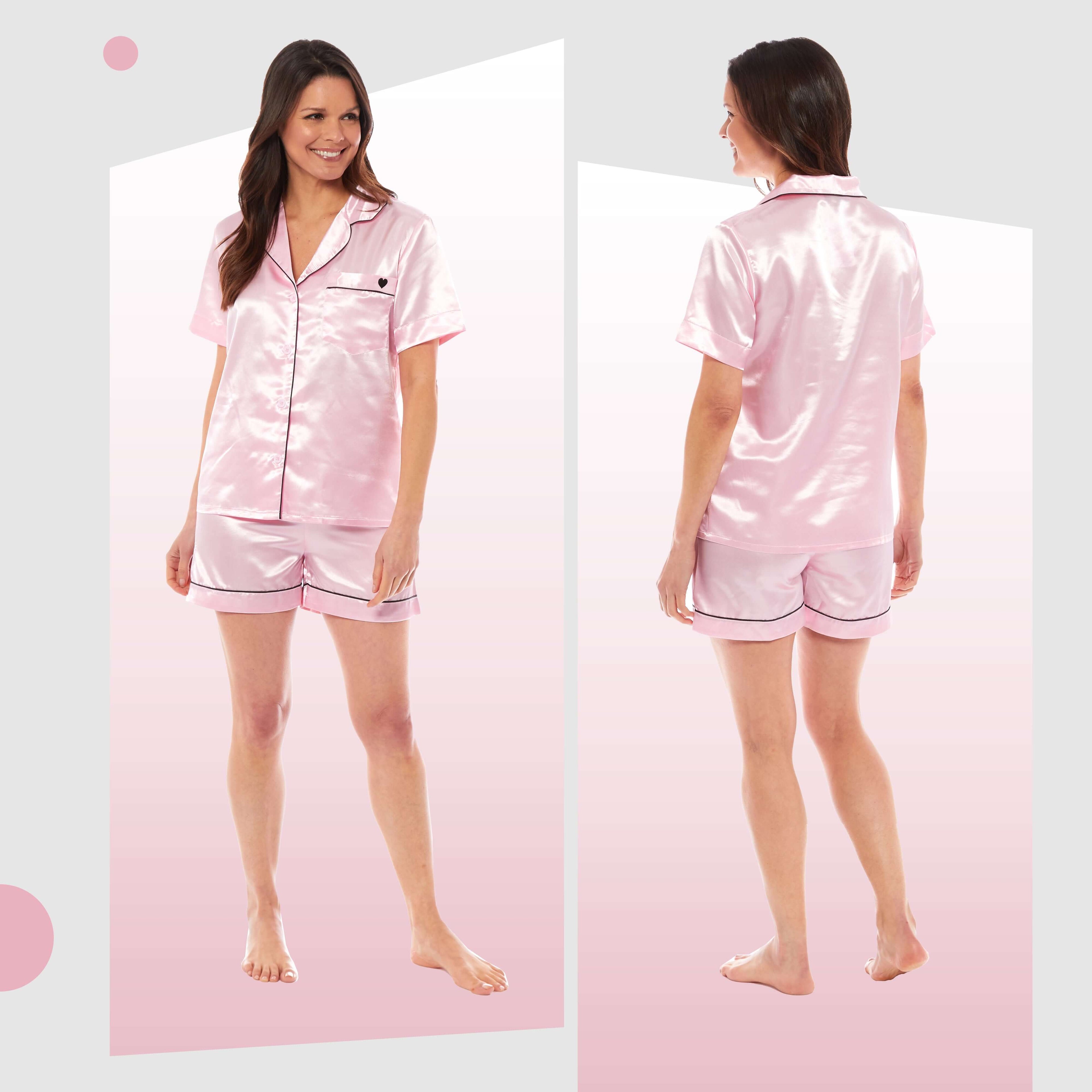 Daisy Dreamer Women's Satin Silk Short Pyjama Set Black Pink Grey UK Sizes 8 to 22 Soft Breathable Luxury Loungewear Nightwear