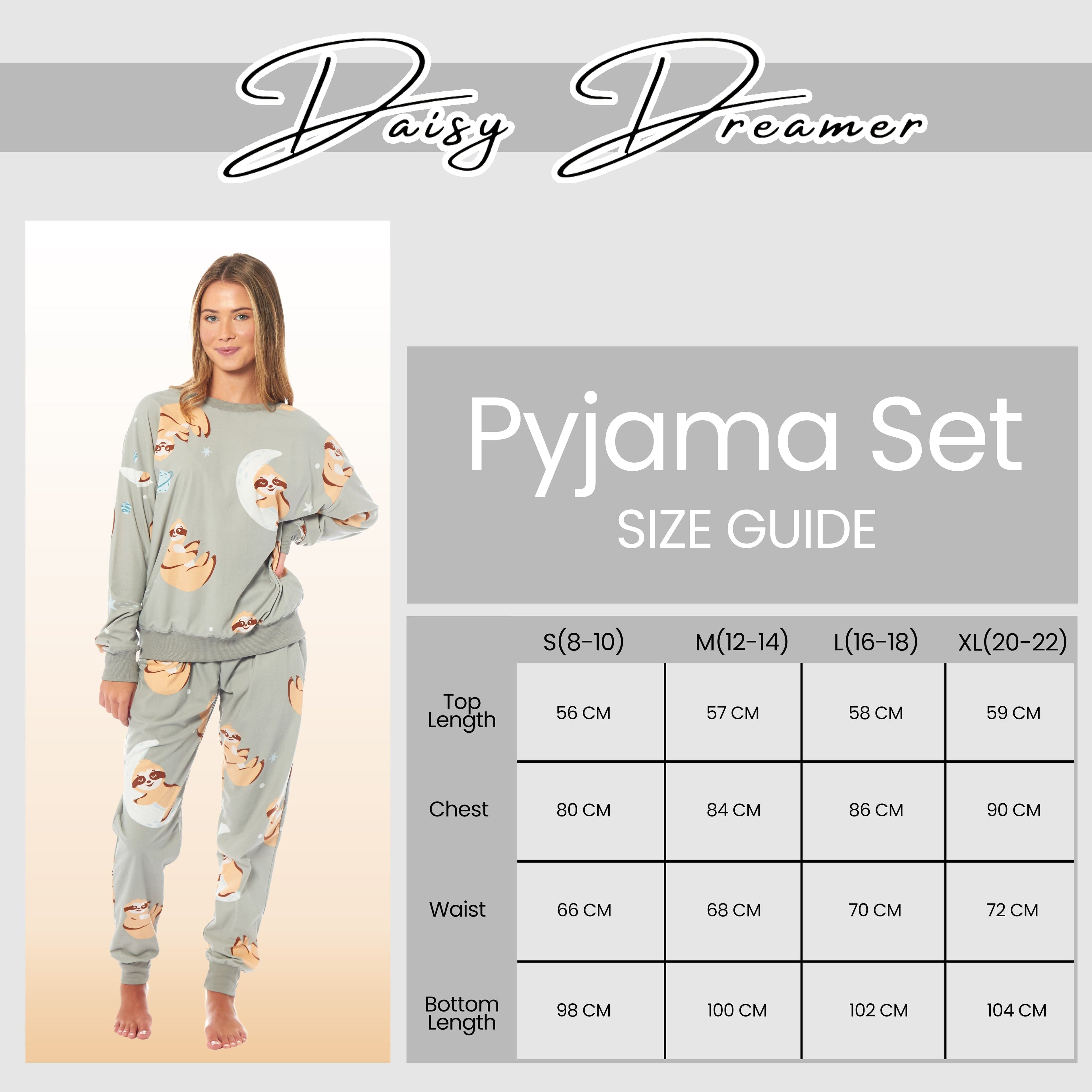 Daisy Dreamer Women's Sloth Fleece Pyjama Set Long Sleeve Animal Print Warm Sleepwear For Ladies Loungewear And Relaxation