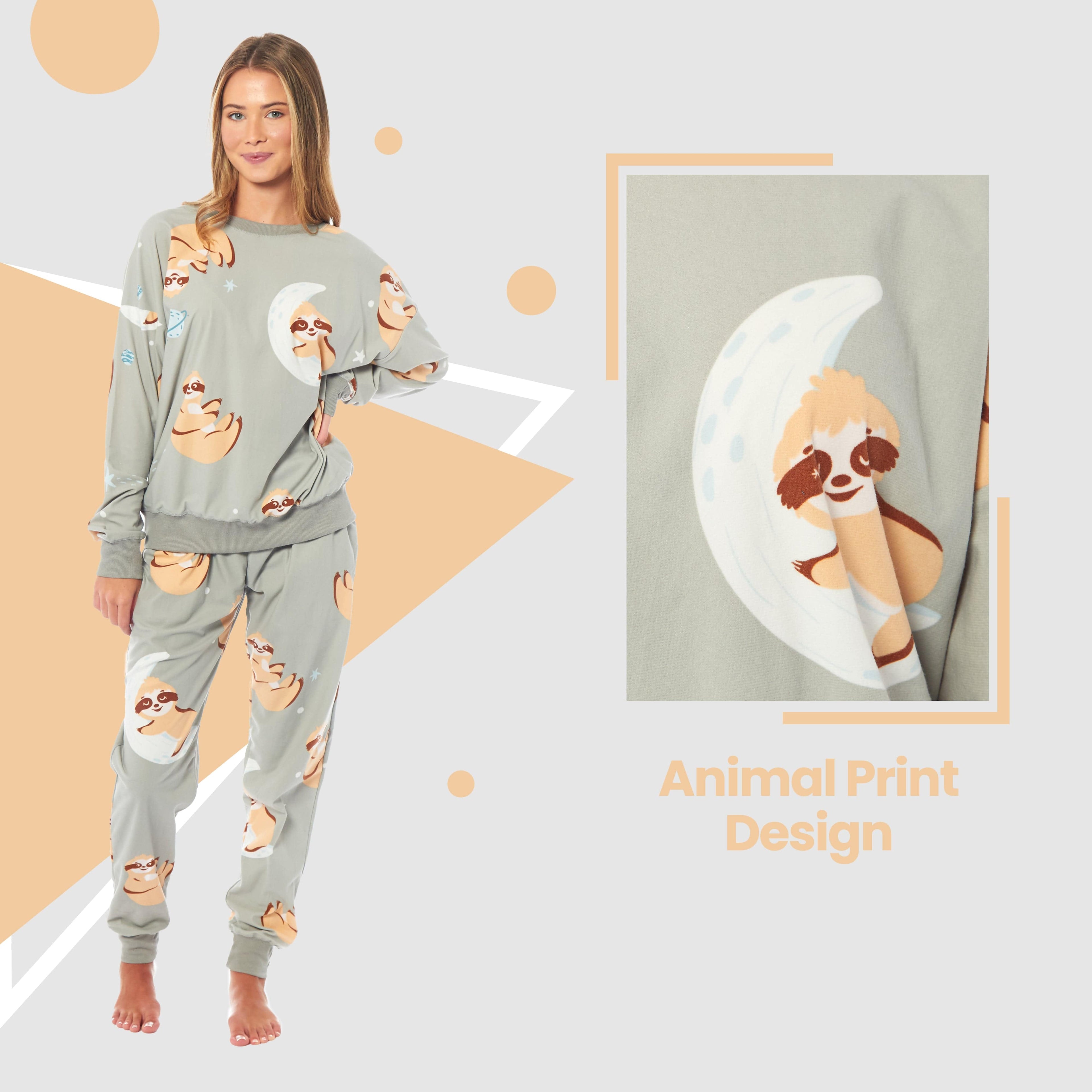 Daisy Dreamer Women's Sloth Fleece Pyjama Set Long Sleeve Animal Print Warm Sleepwear For Ladies Loungewear And Relaxation