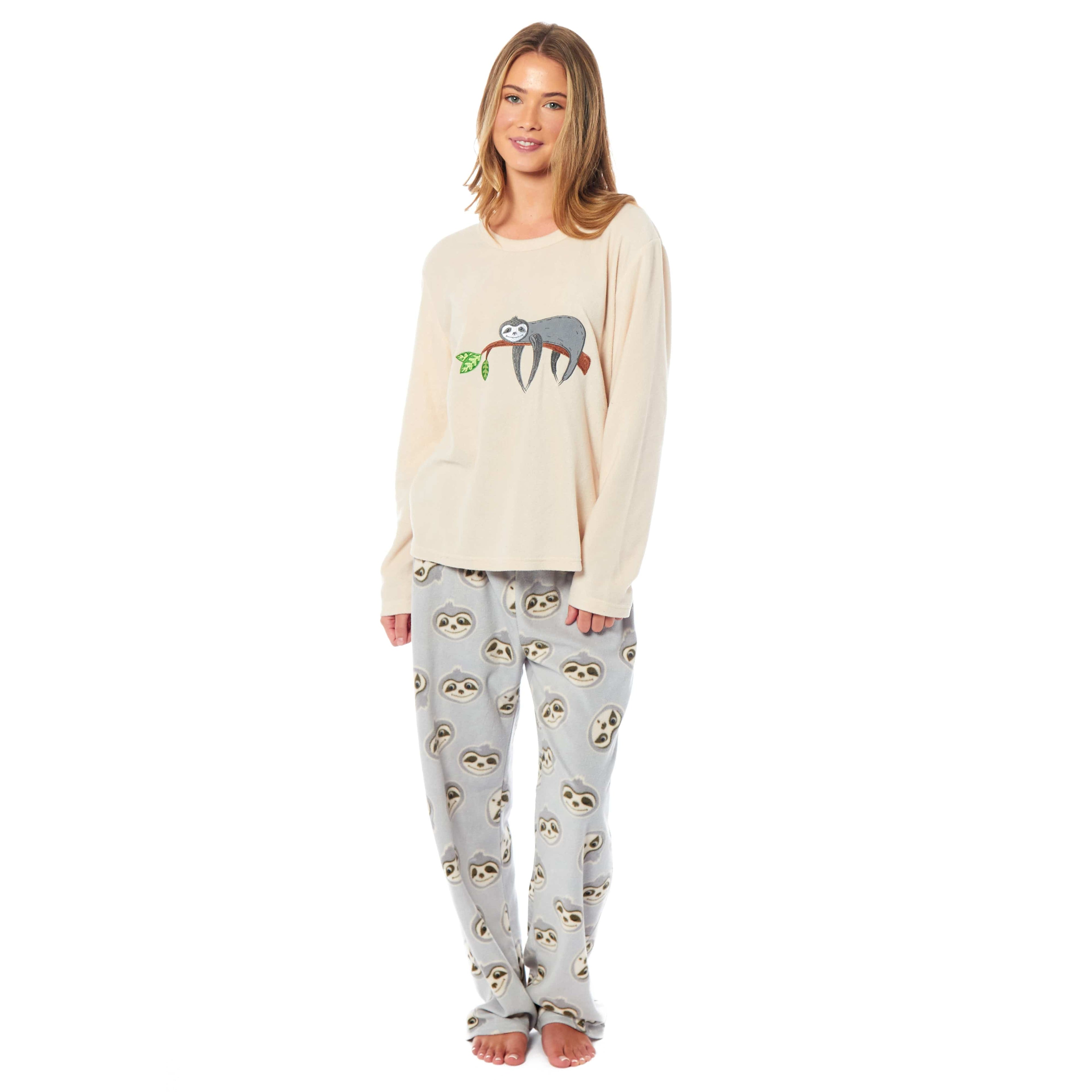 Daisy Dreamer Womens Thermal Fleece Pyjamas Set 100 Percent Polyester Long Sleeve Top And Bottom Animal Print Cozy Winter Loungewear