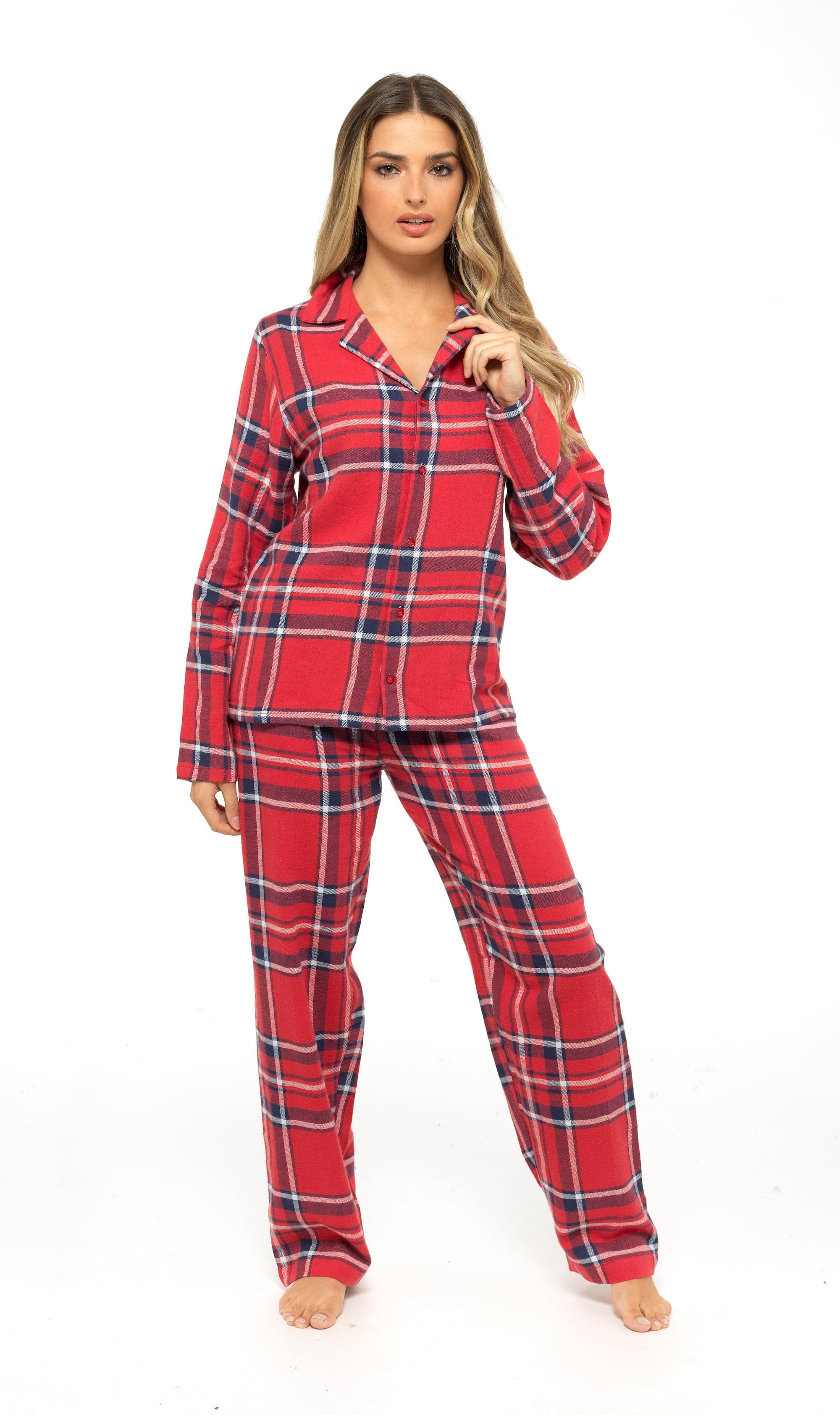 OLIVIA ROCCO Women's Flannelette Check Pyjama Set Soft Brushed Cotton With Elasticated Waistband UK Sizes 8-22 Classic Sleepwear