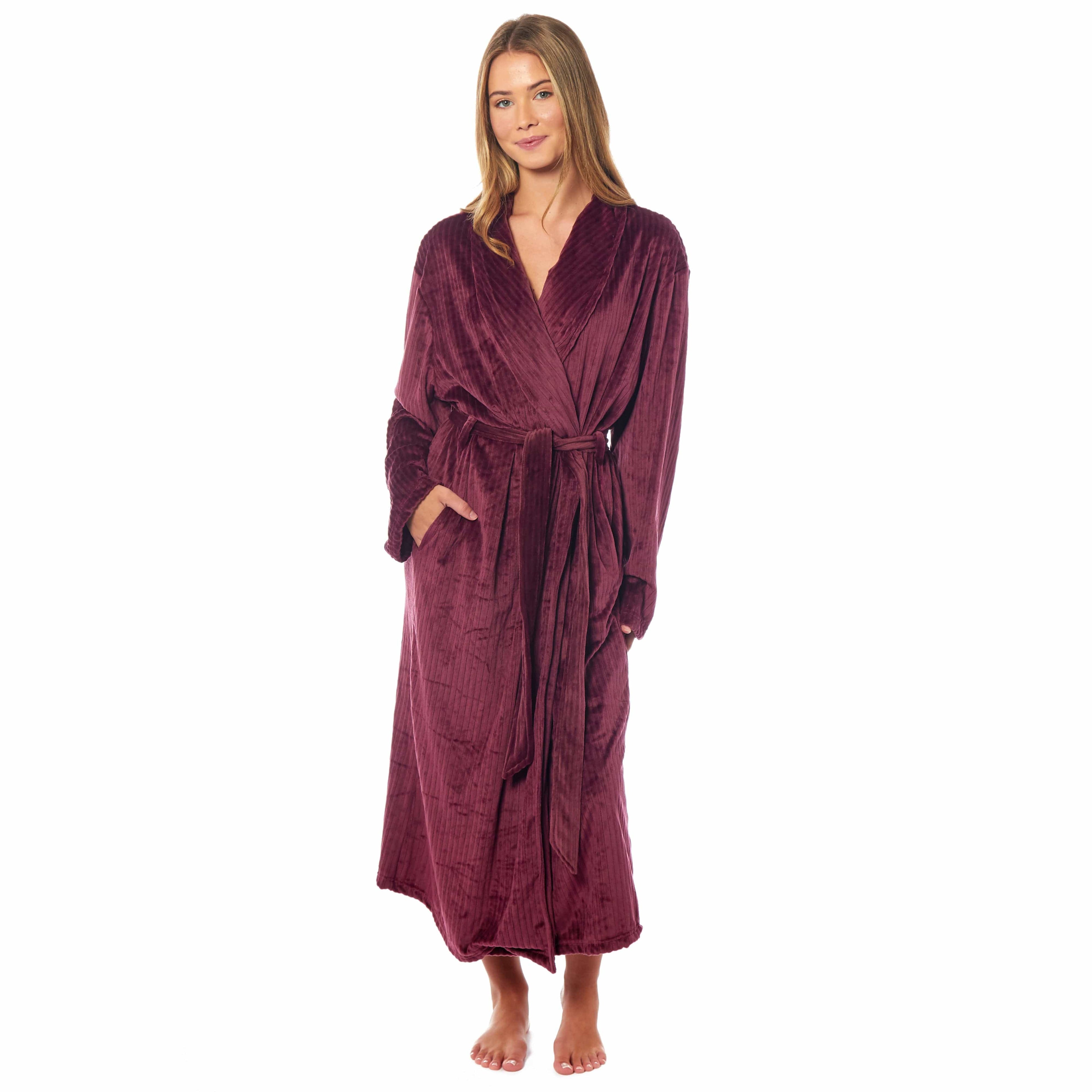 OLIVIA ROCCO Womens Stripe Jacquard Soft Warm Long Dressing Gown With Belt Pockets Shawl Collar Loungewear Robe Daisy Dreamer