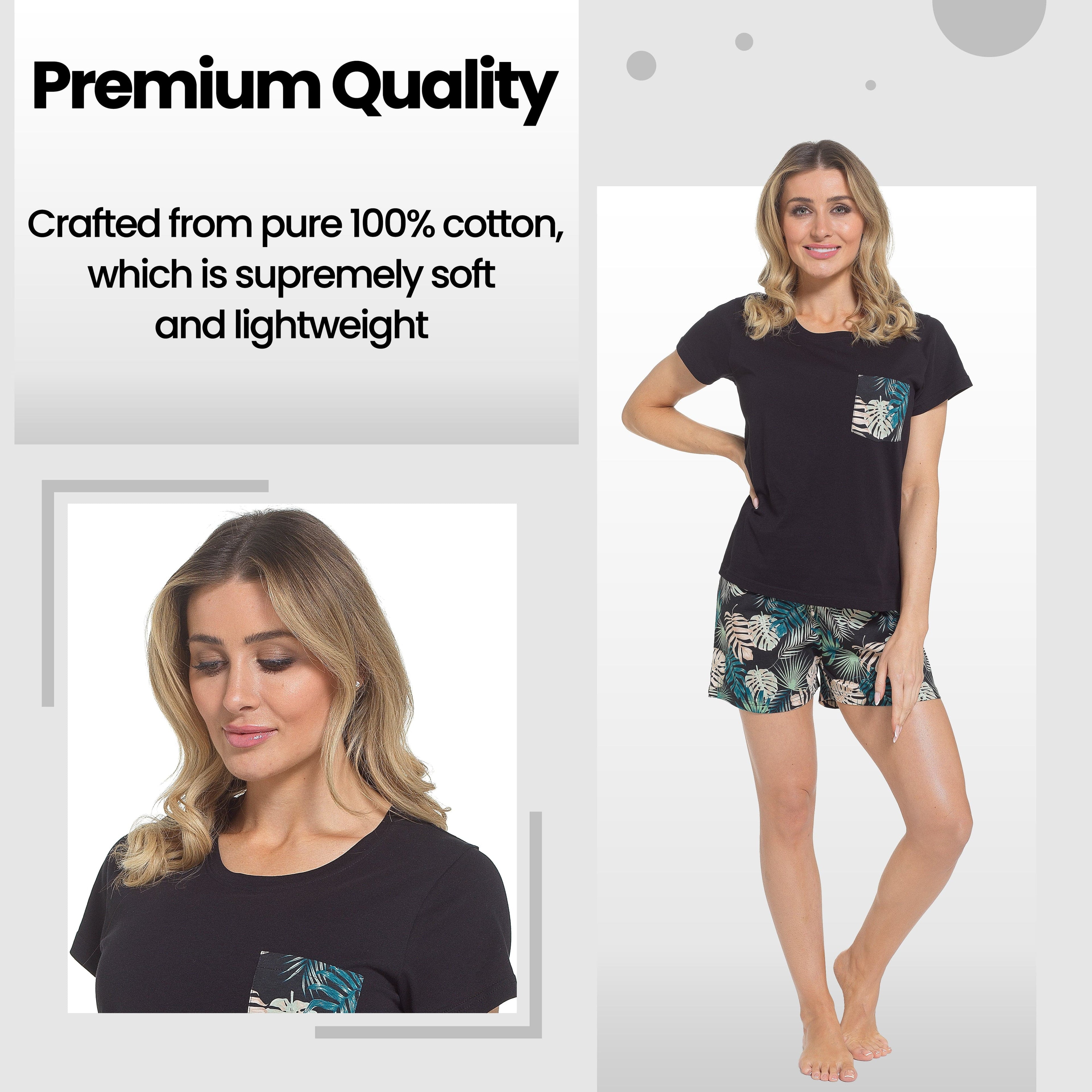 Daisy Dreamer Womens Tropical Pyjama Set T Shirt And Shorts Soft Cotton Loungewear Relaxed Fit For Summer Sleepwear Everyday