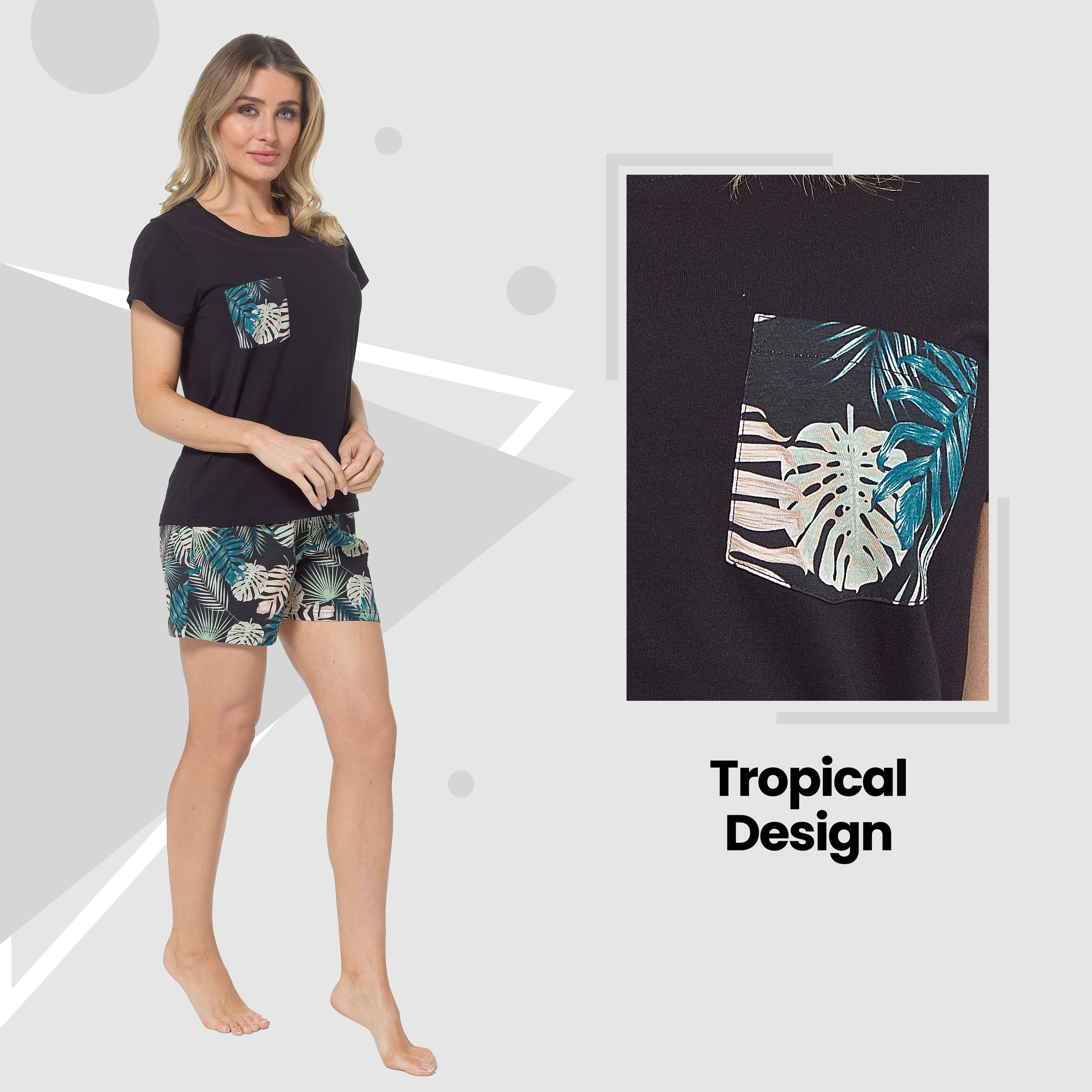 Daisy Dreamer Womens Tropical Pyjama Set T Shirt And Shorts Soft Cotton Loungewear Relaxed Fit For Summer Sleepwear Everyday