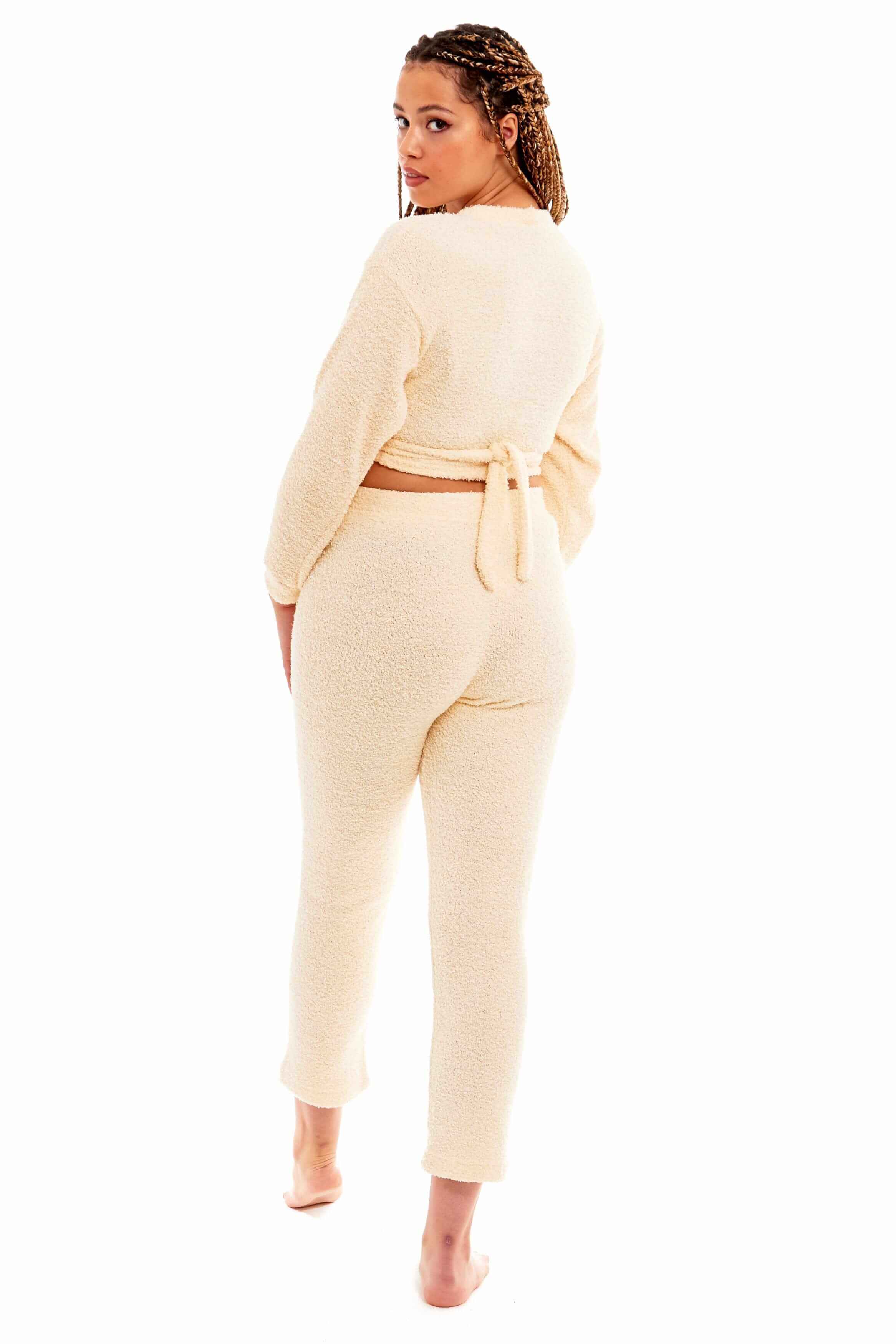 Daisy Dreamer Women's Teddy Fleece Loungewear Set With Long Sleeve Wrap Top And Stretch Fit Pants For Relaxing At Home