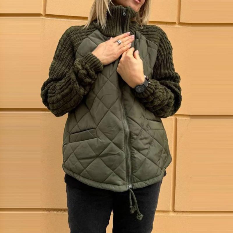 Stand Collar Fashion Knitted Stitching Jacket