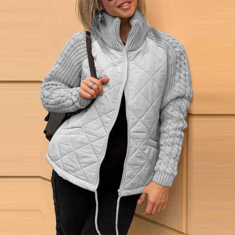 Stand Collar Fashion Knitted Stitching Jacket